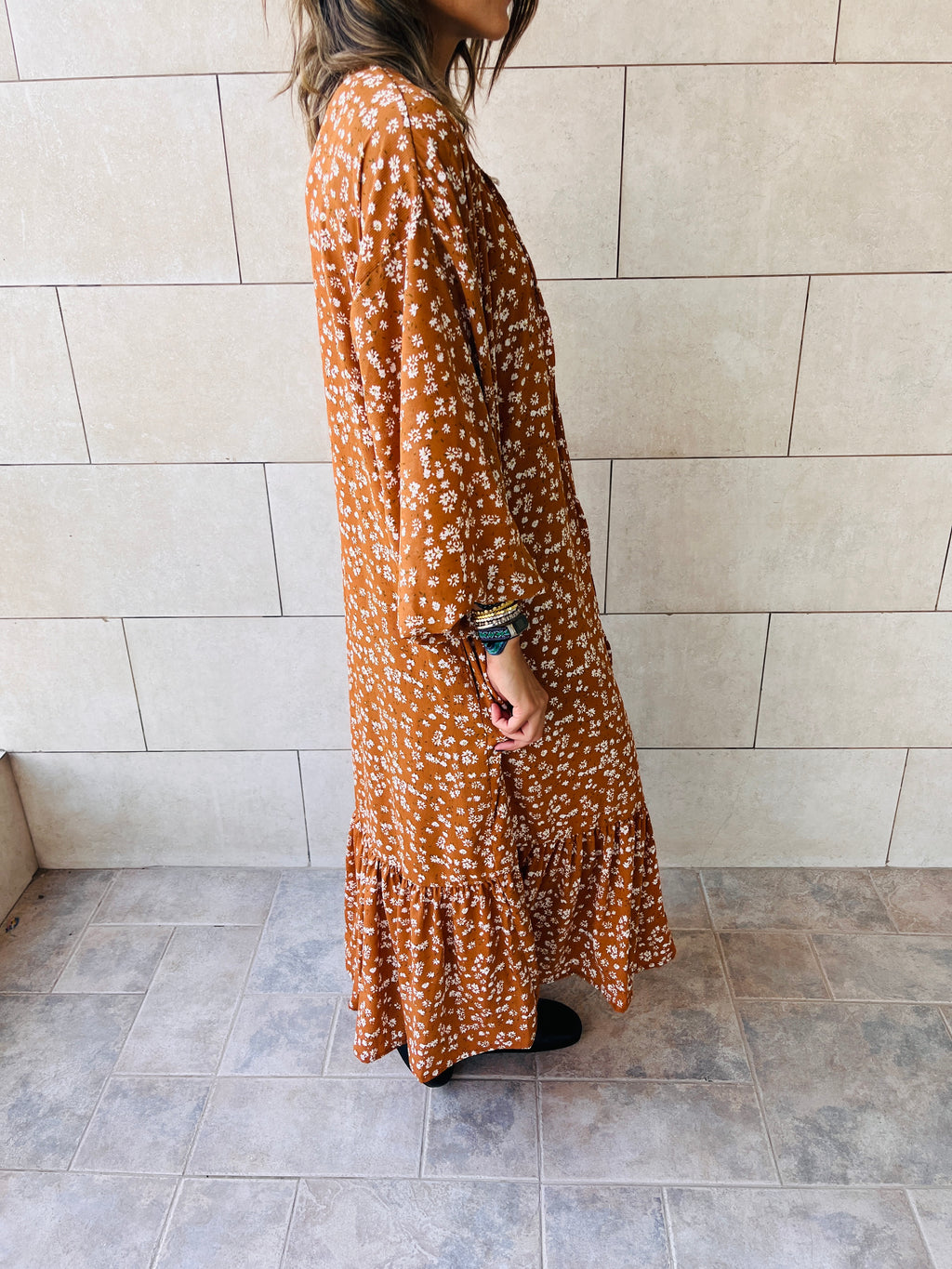 Rust Fall Floral Printed Dress