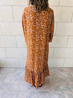 Rust Fall Floral Printed Dress