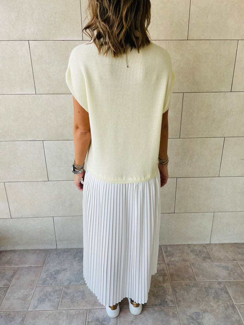 White Pullover Plisse Dress