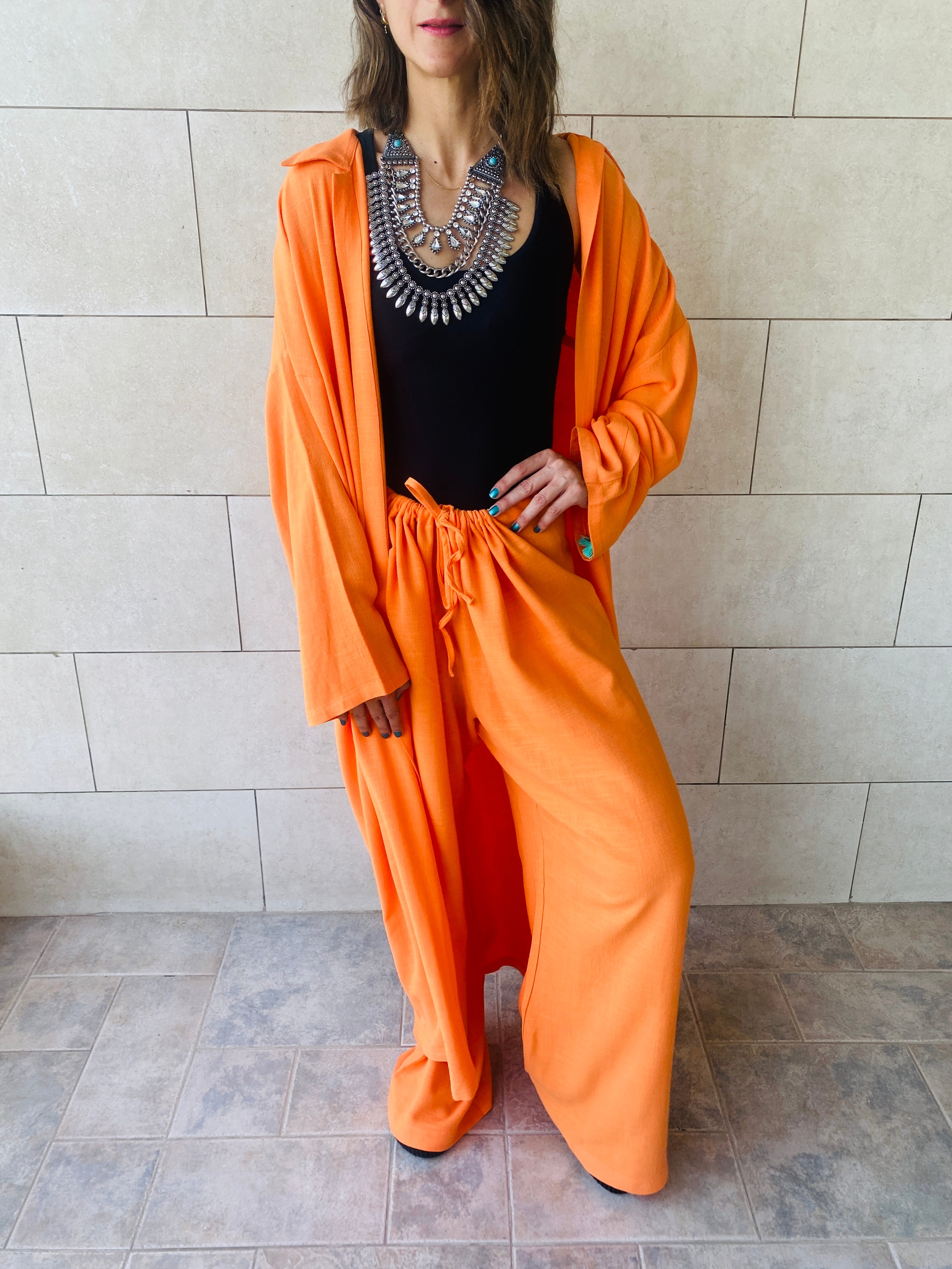 Orange Linen Beach Pants