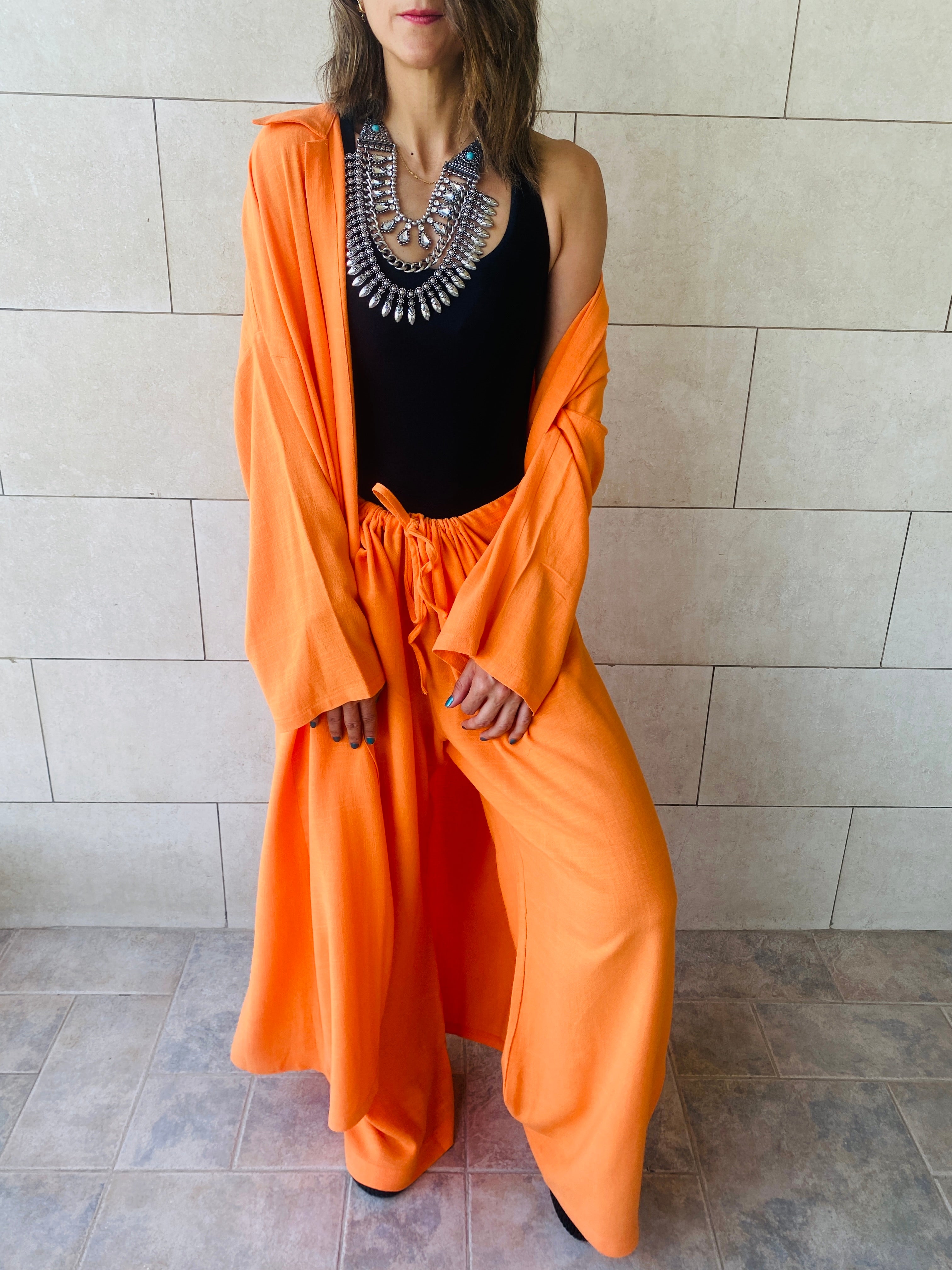 Orange Linen Beach Pants