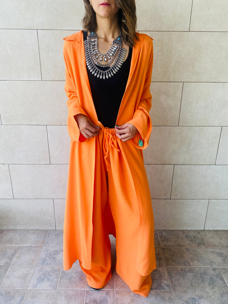 Orange Linen Beach Pants
