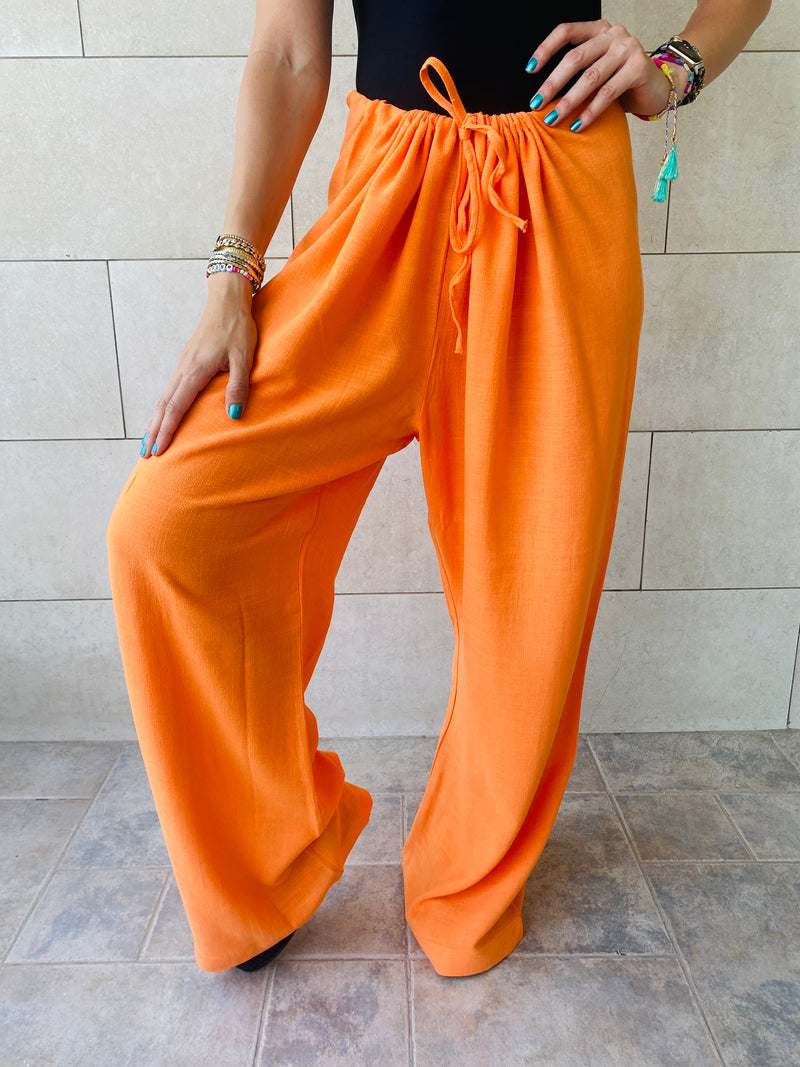 Orange Linen Beach Pants