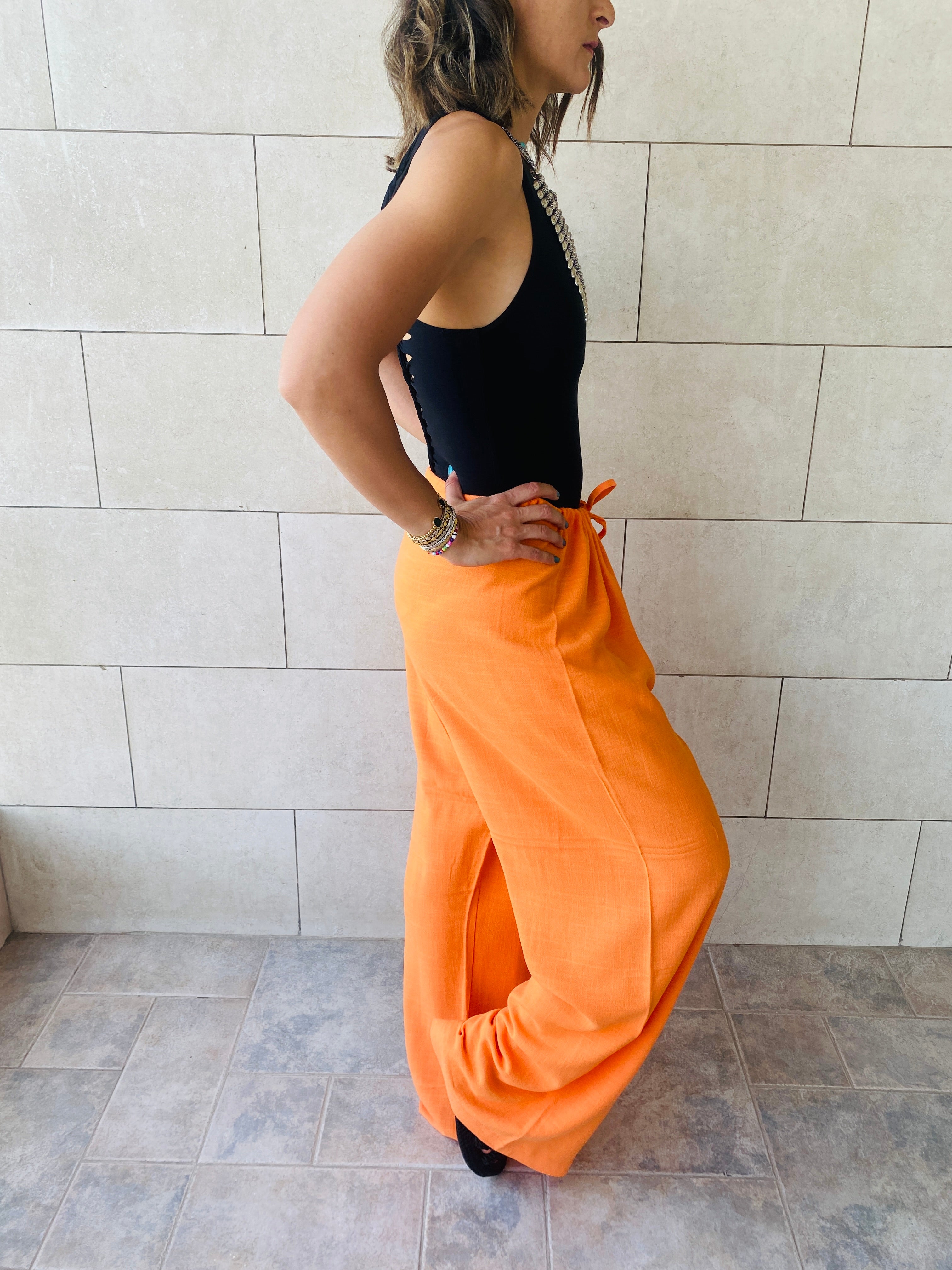Orange Linen Beach Pants