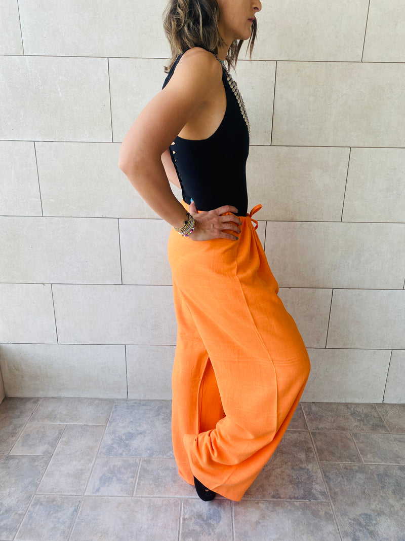Orange Linen Beach Pants