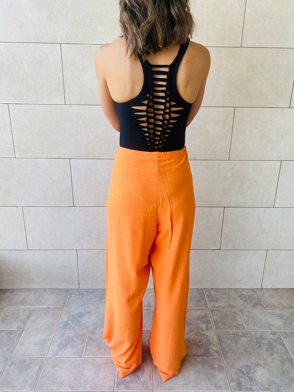 Orange Linen Beach Pants