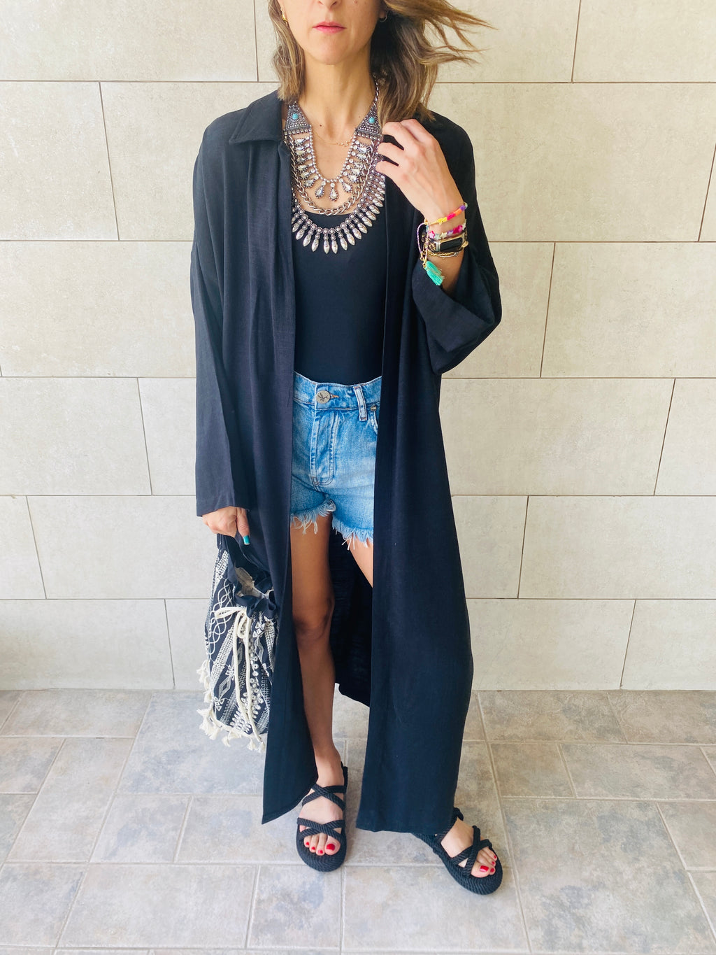 Black Linen Open Shirt