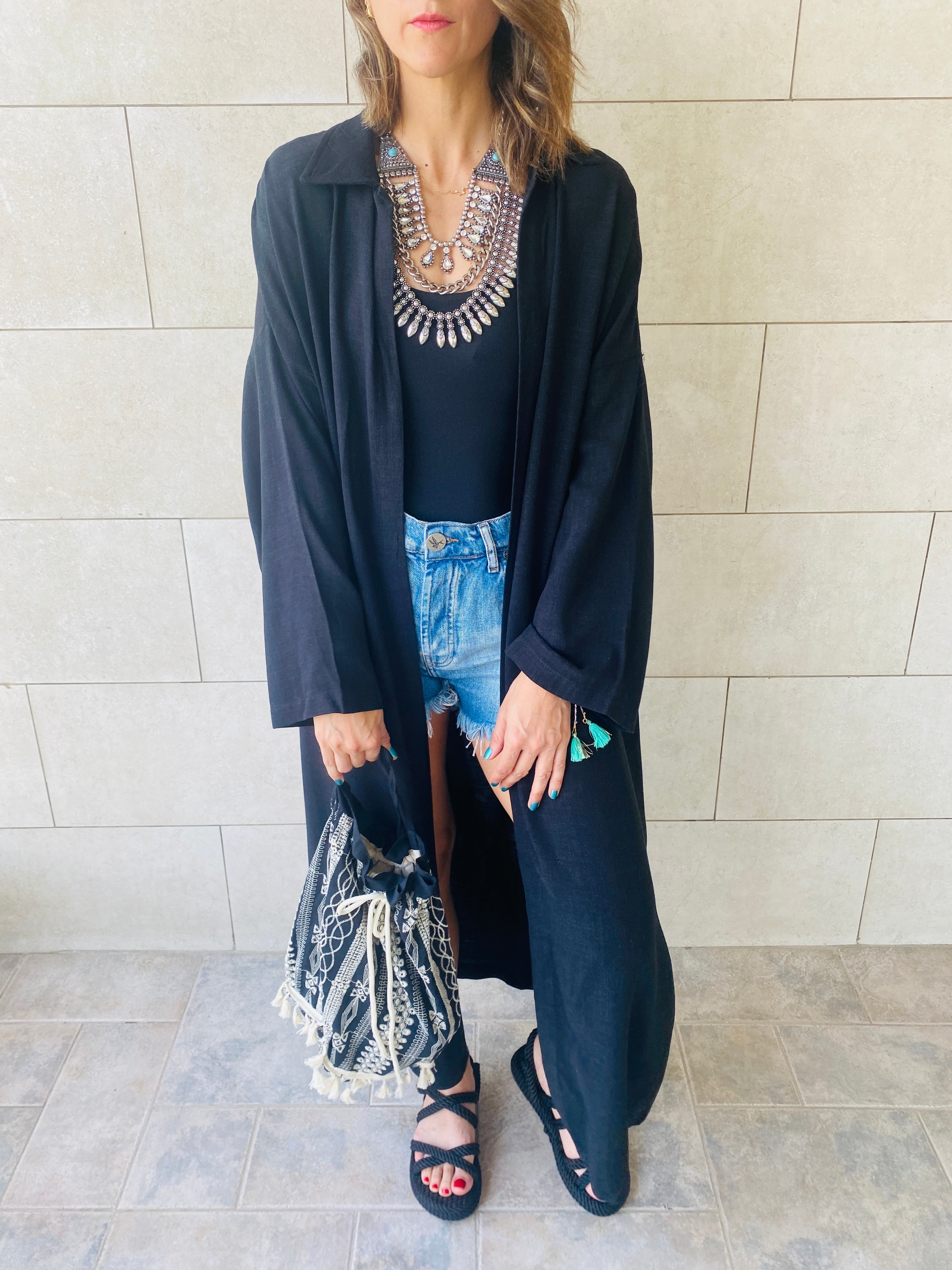 Black Linen Open Shirt