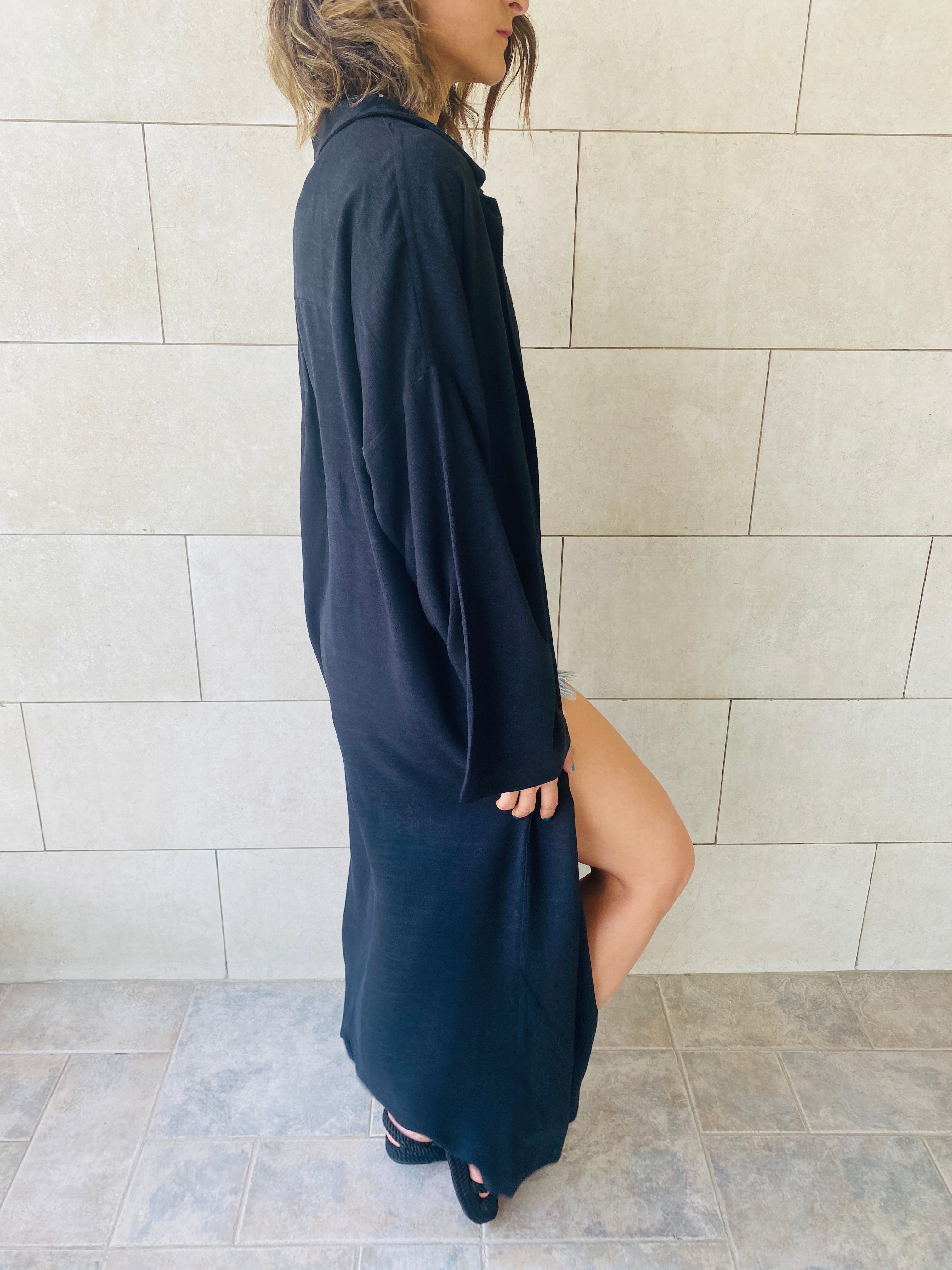 Black Linen Open Shirt