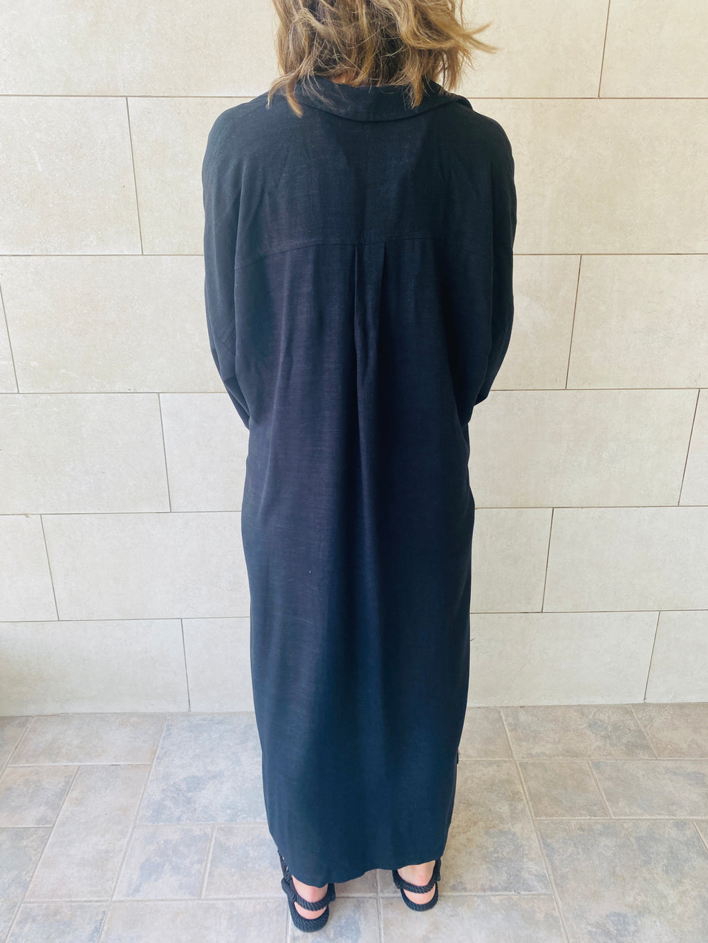 Black Linen Open Shirt