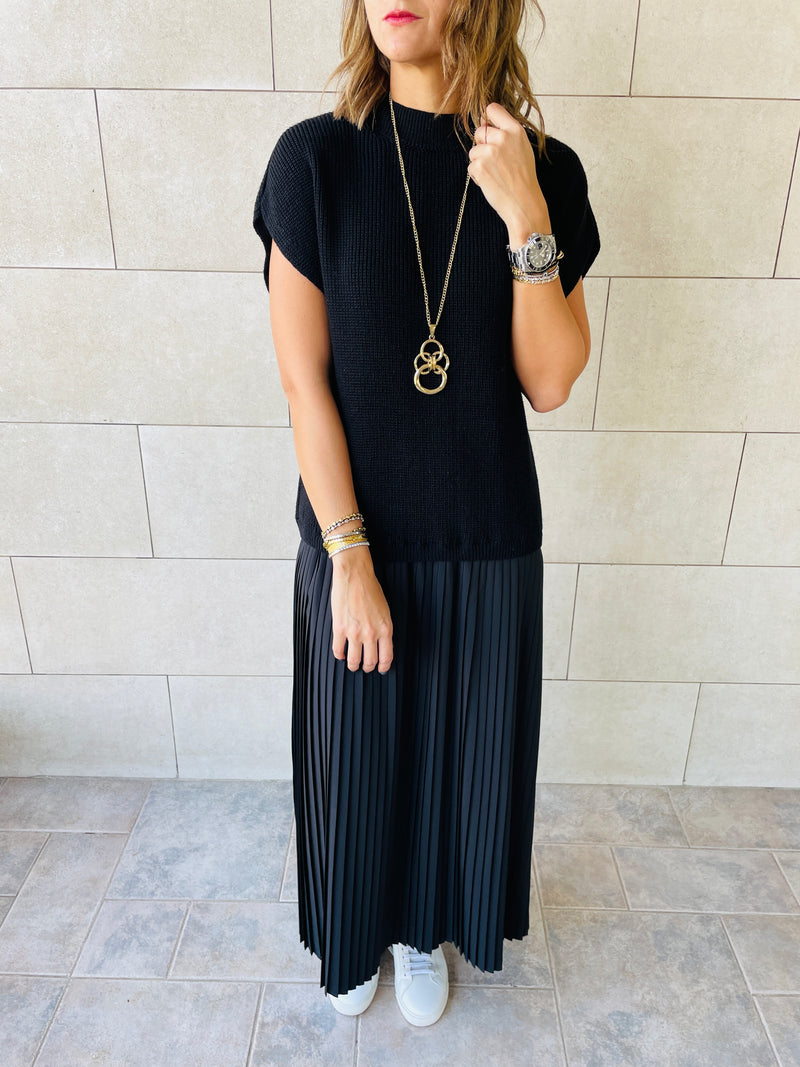 Black Pullover Plisse Dress