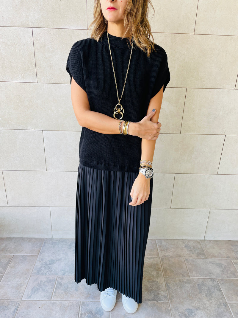 Black Pullover Plisse Dress