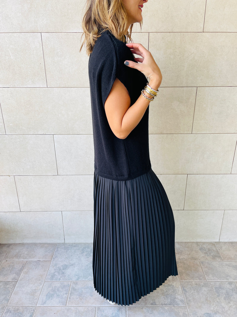 Black Pullover Plisse Dress