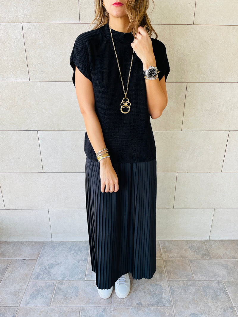 Black Pullover Plisse Dress