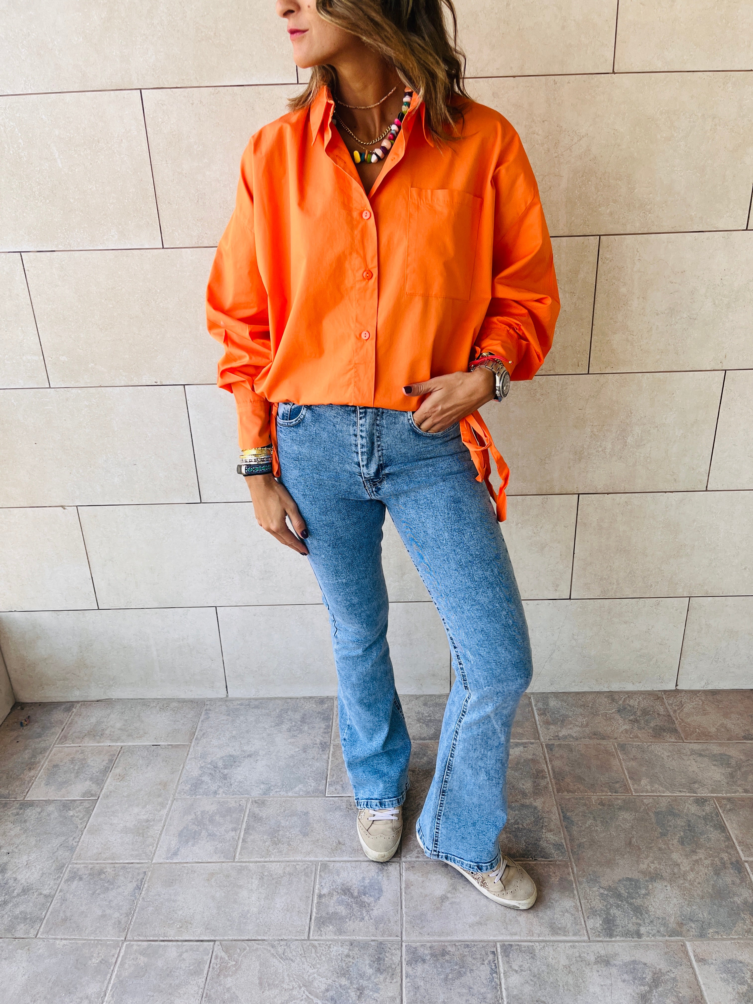 Orange Side Tie Short Shirt