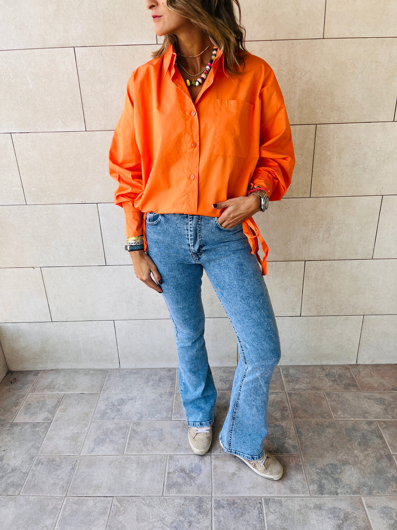 Orange Side Tie Short Shirt