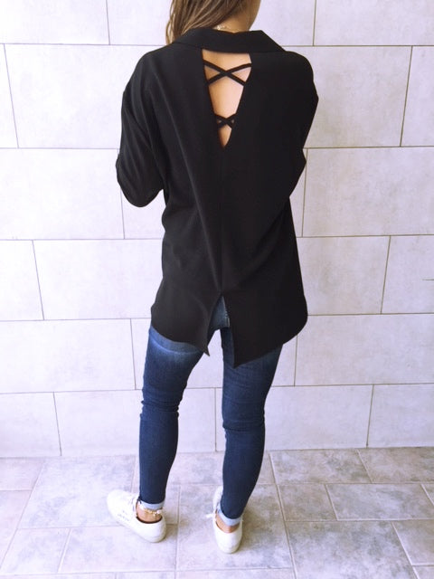 Black Criss Cross Back Shirt