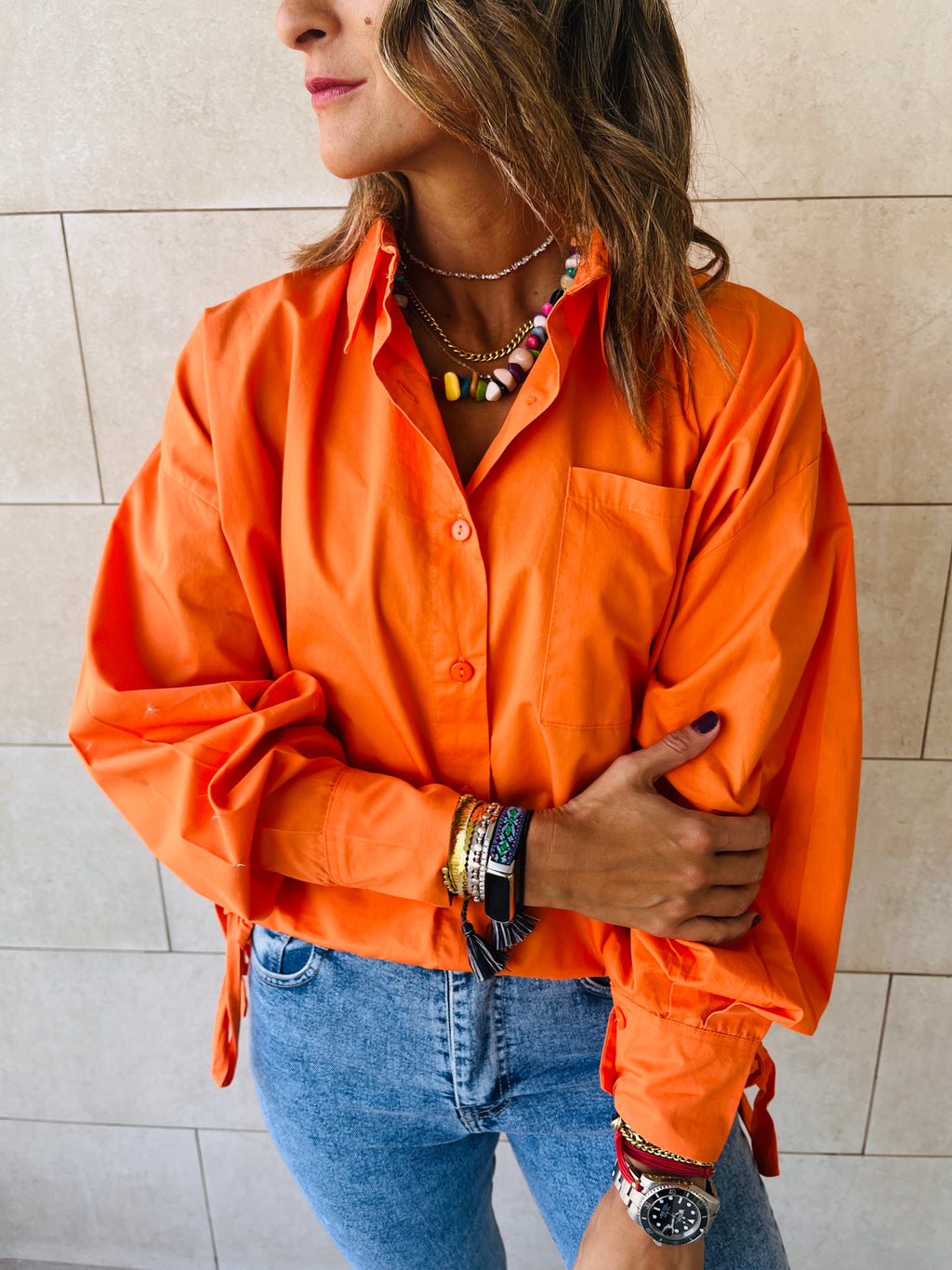 Orange Side Tie Short Shirt