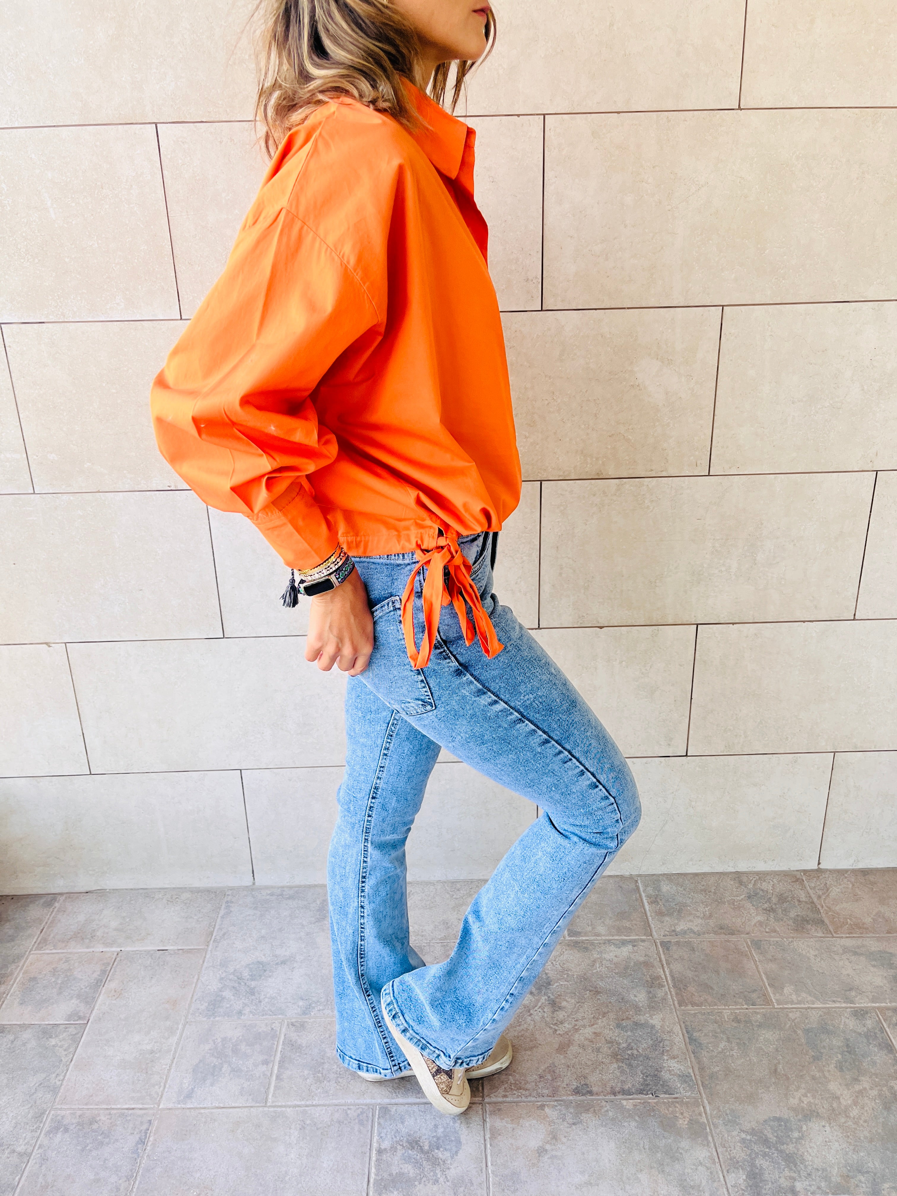 Orange Side Tie Short Shirt