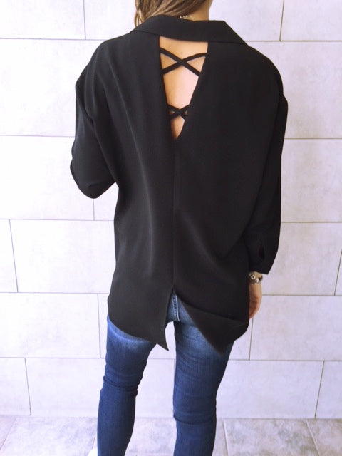Black Criss Cross Back Shirt