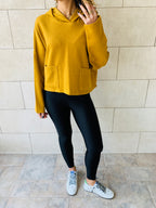 Mustard Cropped Downtown Knit Hoodie