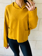 Mustard Cropped Downtown Knit Hoodie