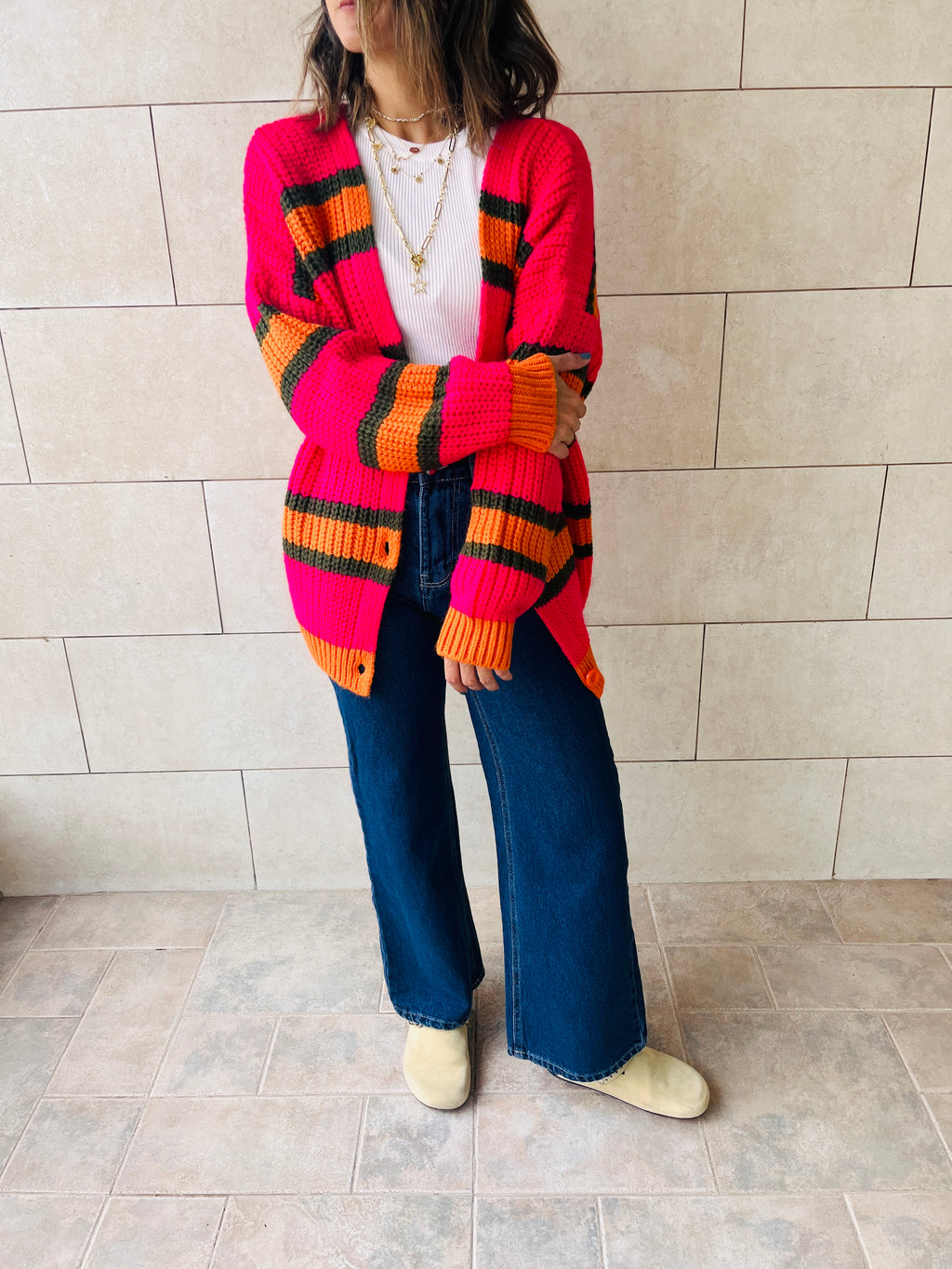 Orange & Fuchsia Clear Skies Chunky Cardi