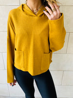 Mustard Cropped Downtown Knit Hoodie