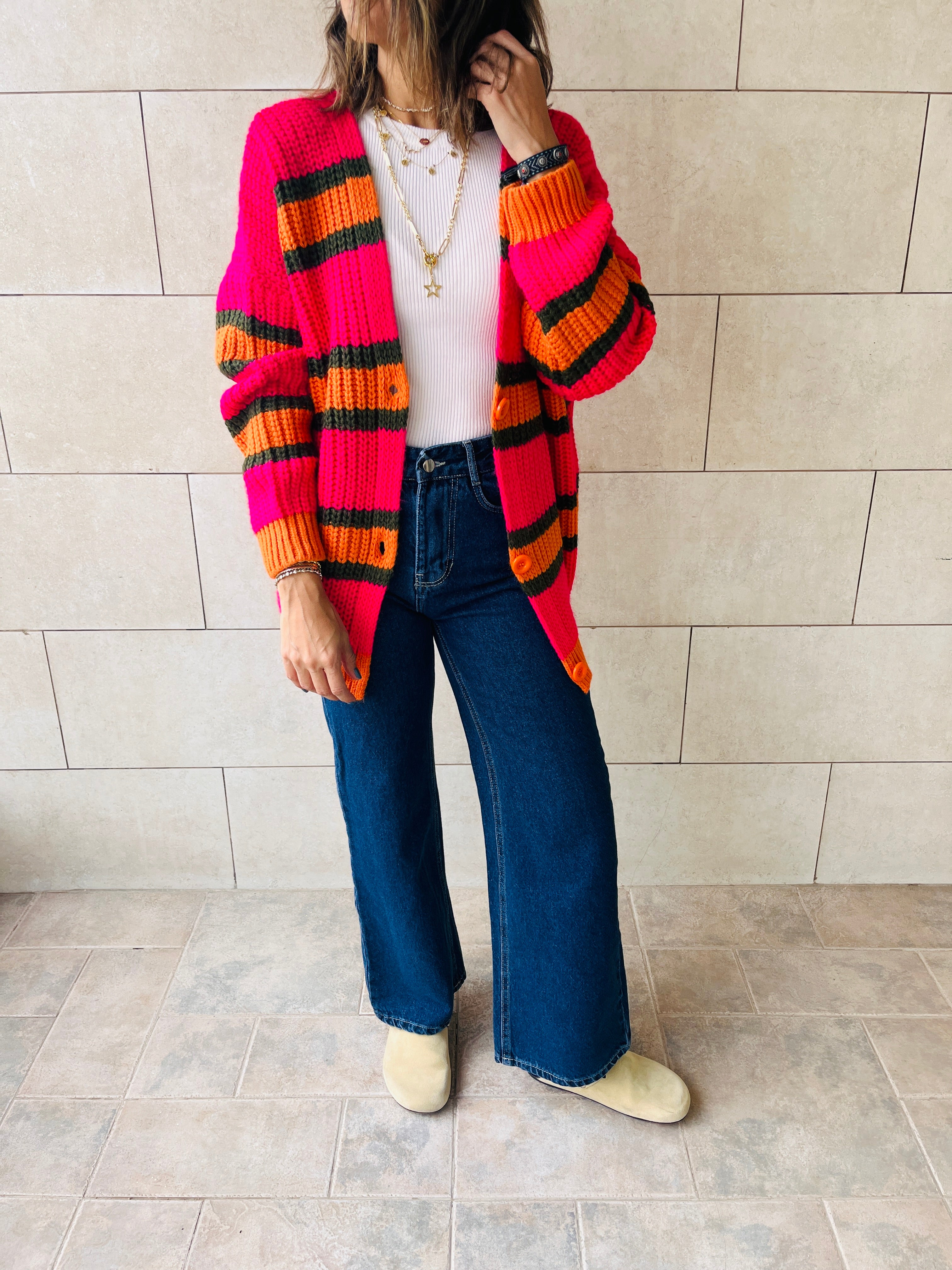 Orange & Fuchsia Clear Skies Chunky Cardi