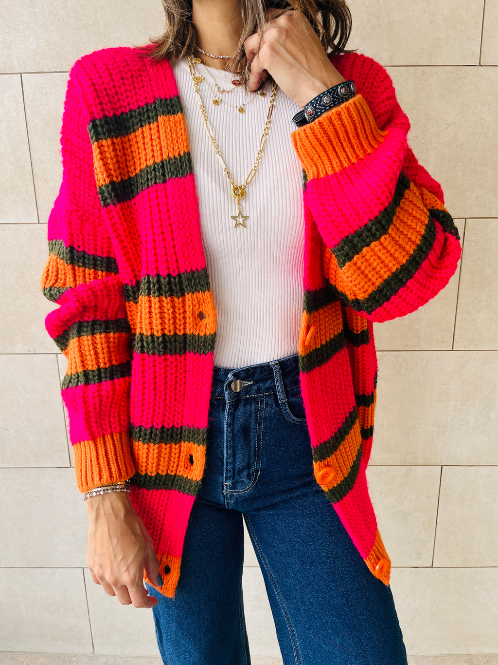 Orange & Fuchsia Clear Skies Chunky Cardi