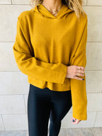 Mustard Cropped Downtown Knit Hoodie