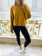 Mustard Cropped Downtown Knit Hoodie