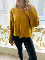 Mustard Cropped Downtown Knit Hoodie