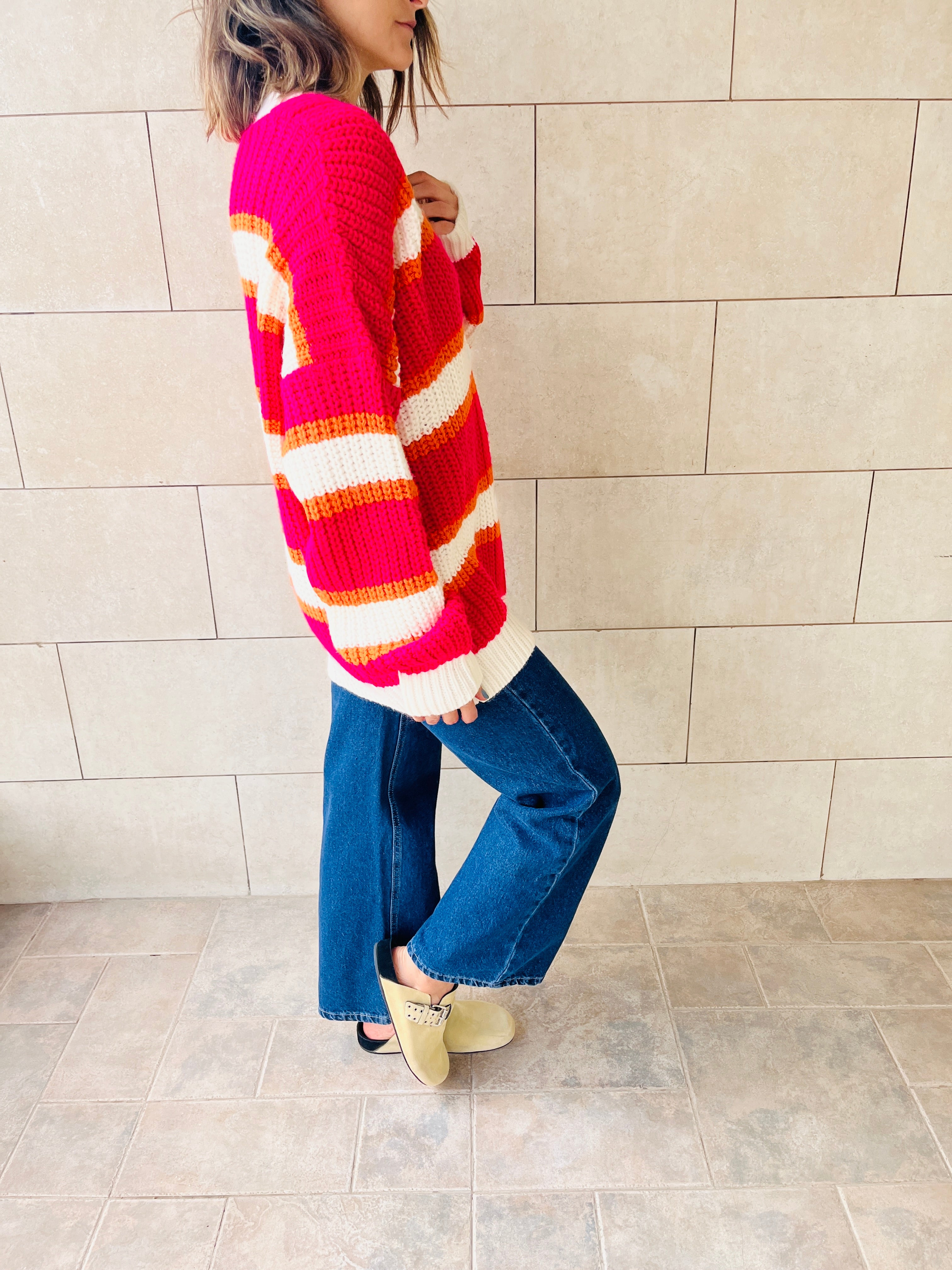 Fuchsia & White Clear Skies Chunky Cardi