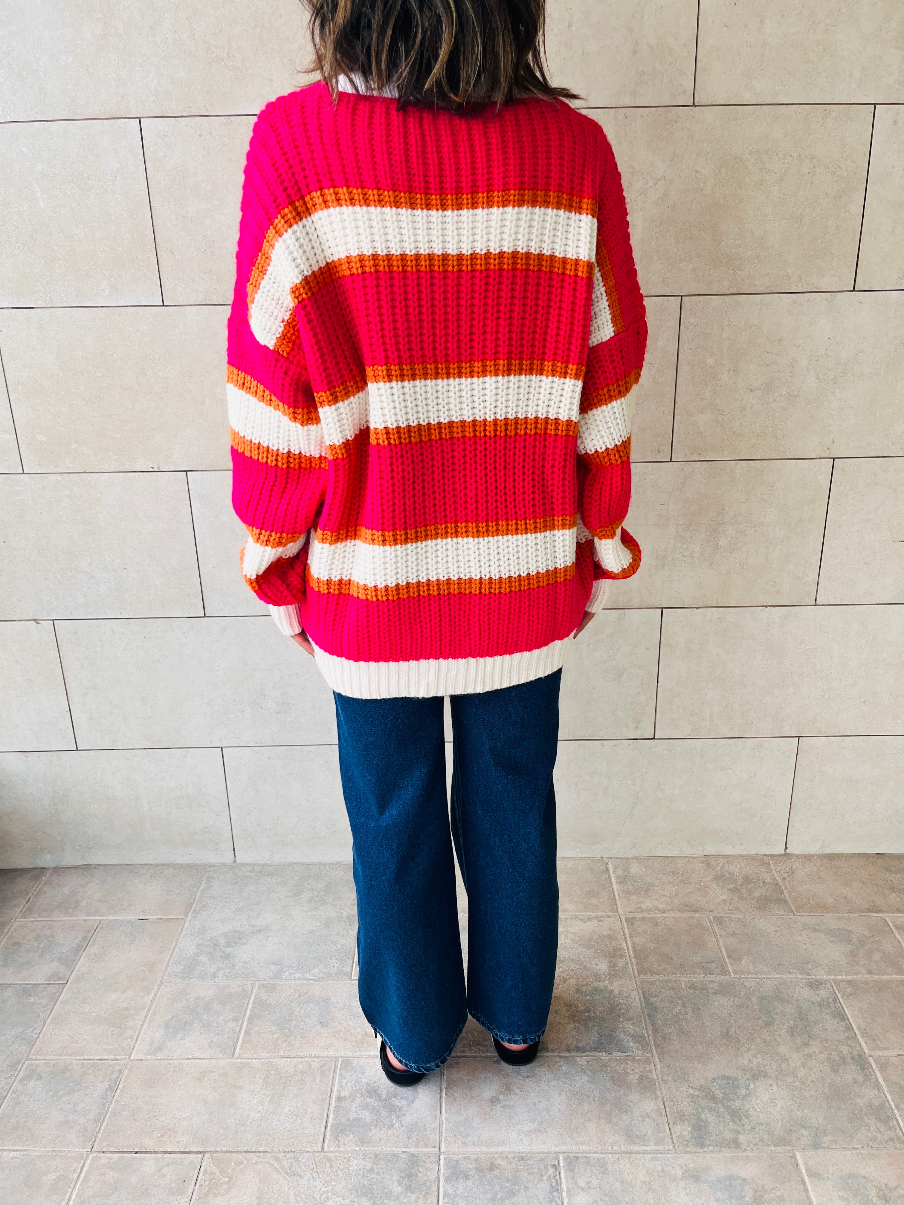 Fuchsia & White Clear Skies Chunky Cardi