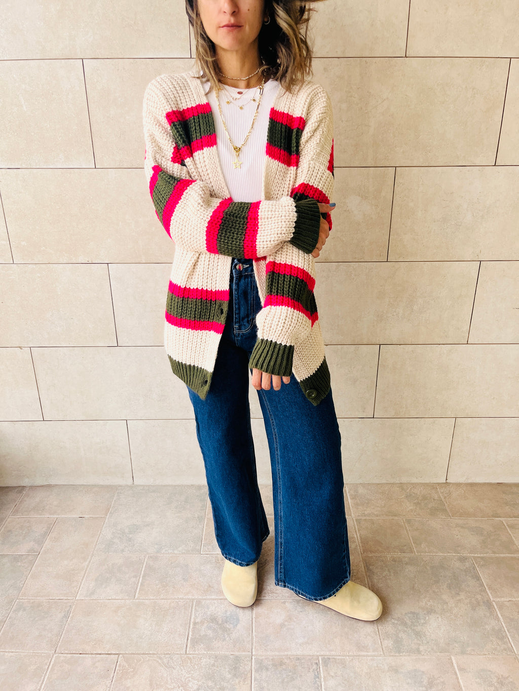 Olive & Ivory Clear Skies Chunky Cardi