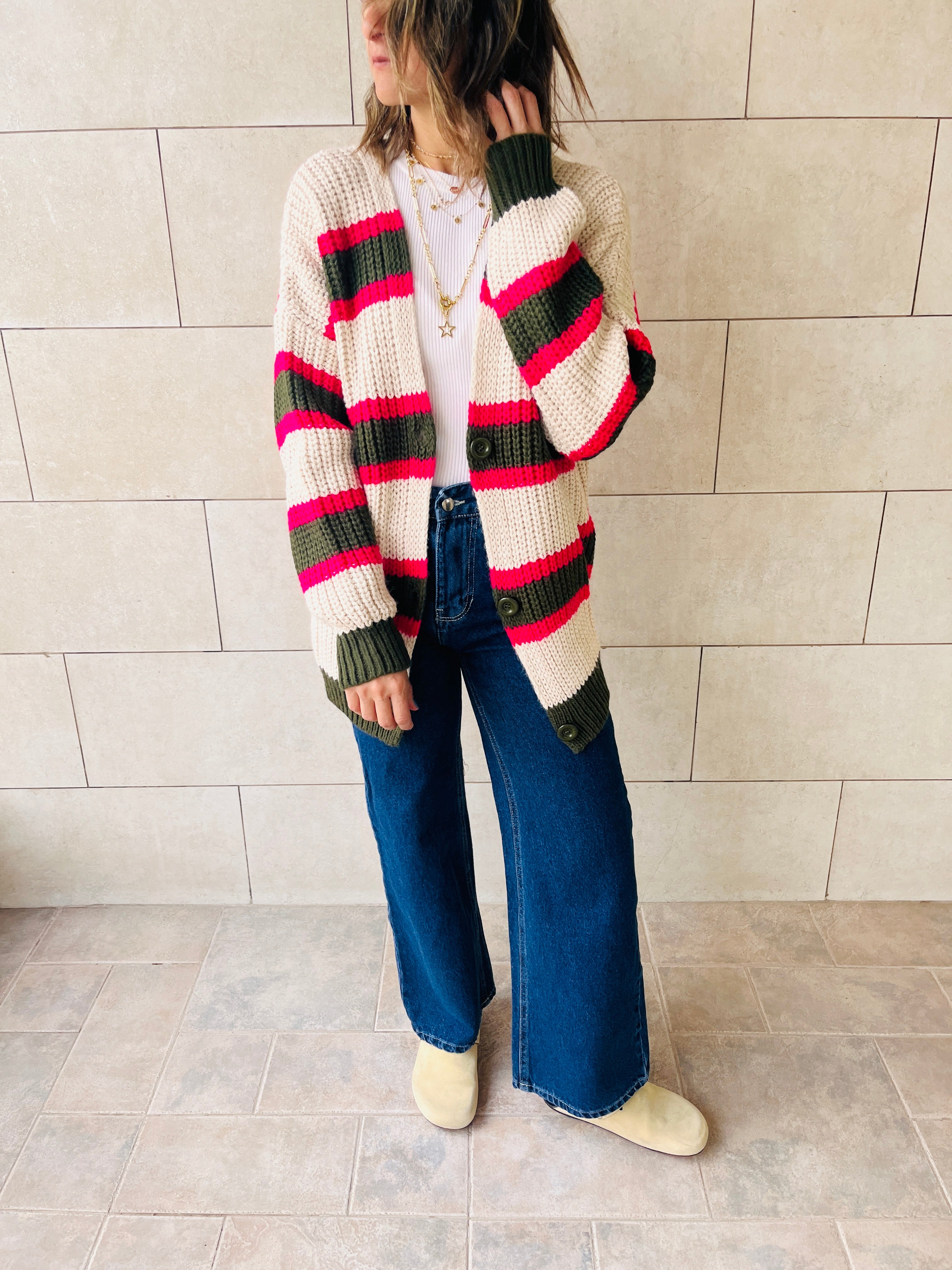 Olive & Ivory Clear Skies Chunky Cardi