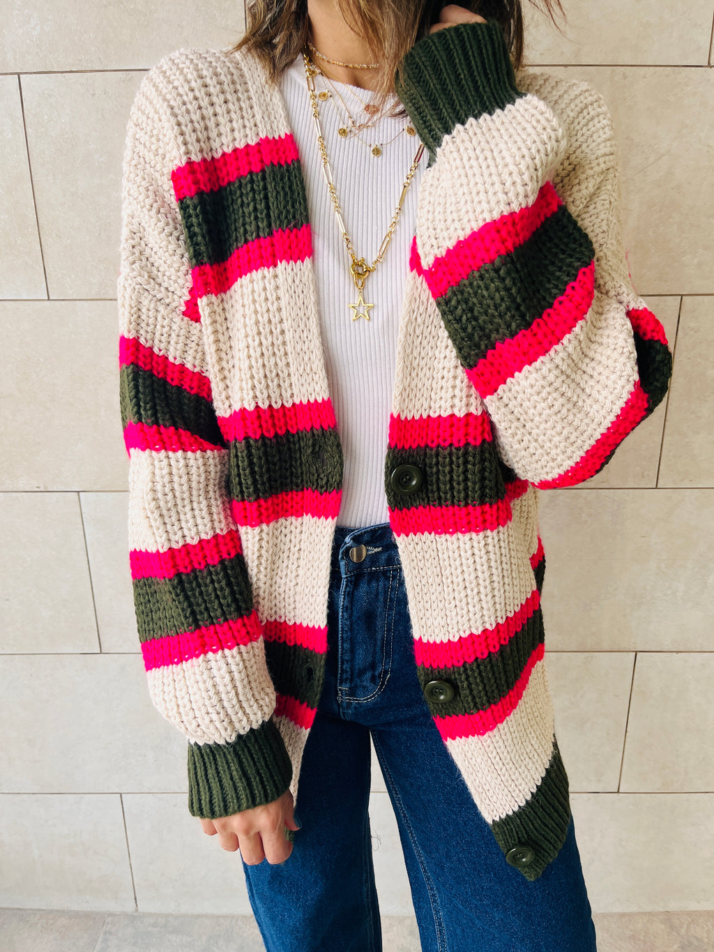 Olive & Ivory Clear Skies Chunky Cardi