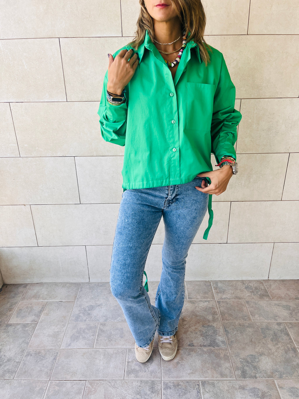 Green Side Tie Short Shirt