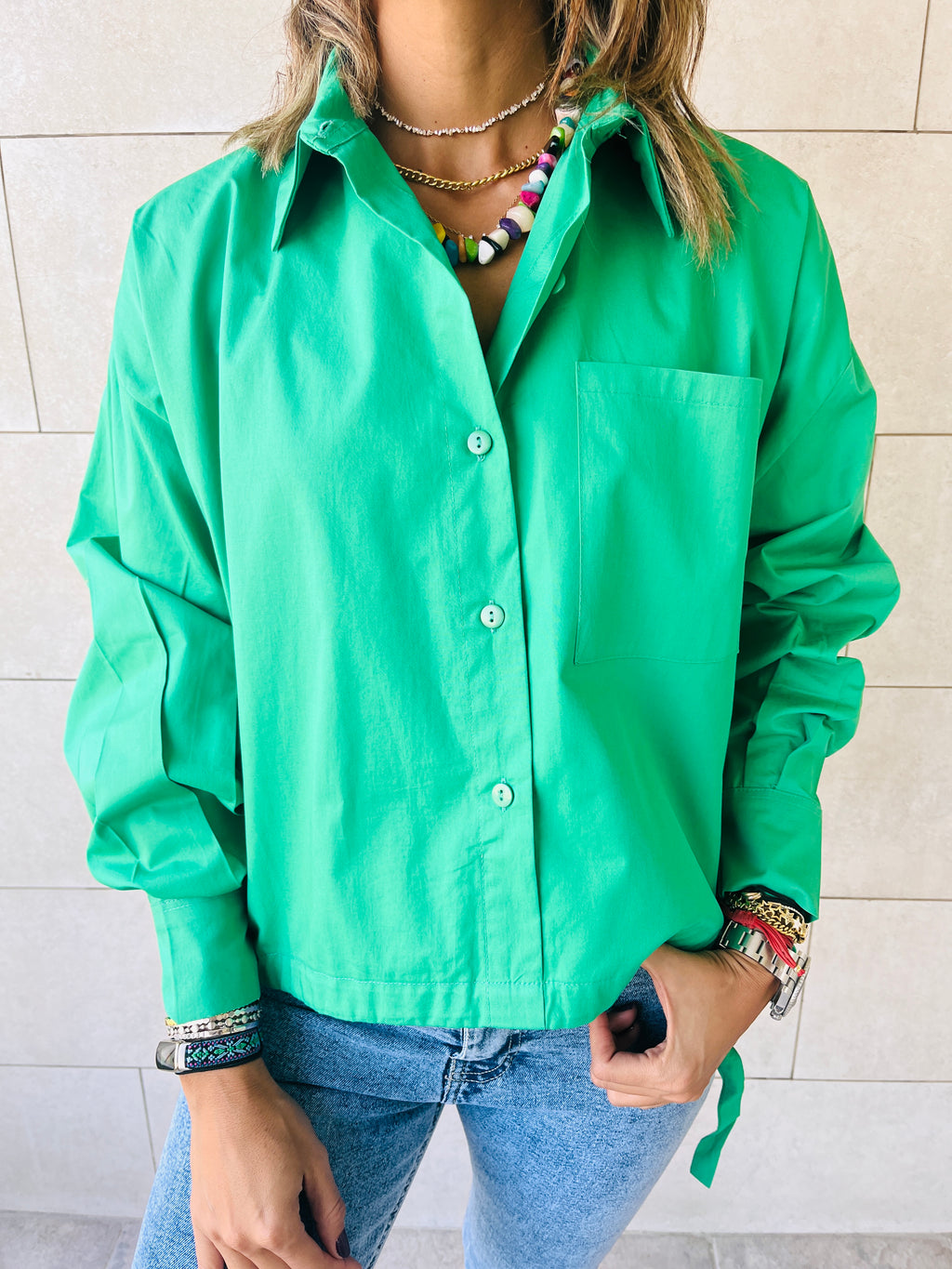 Green Side Tie Short Shirt