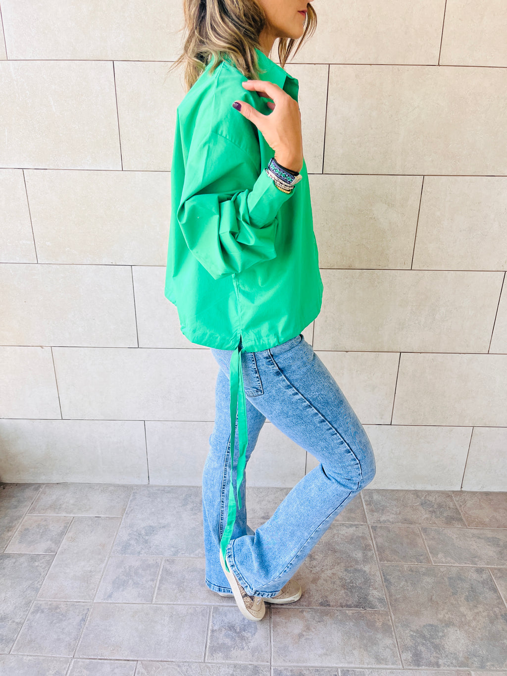 Green Side Tie Short Shirt