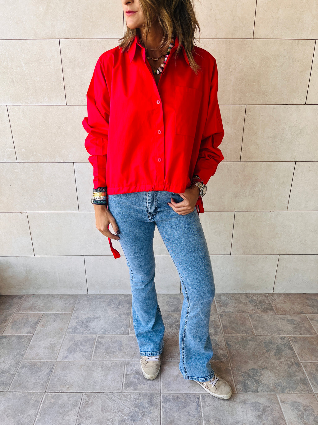 Red Side Tie Short Shirt