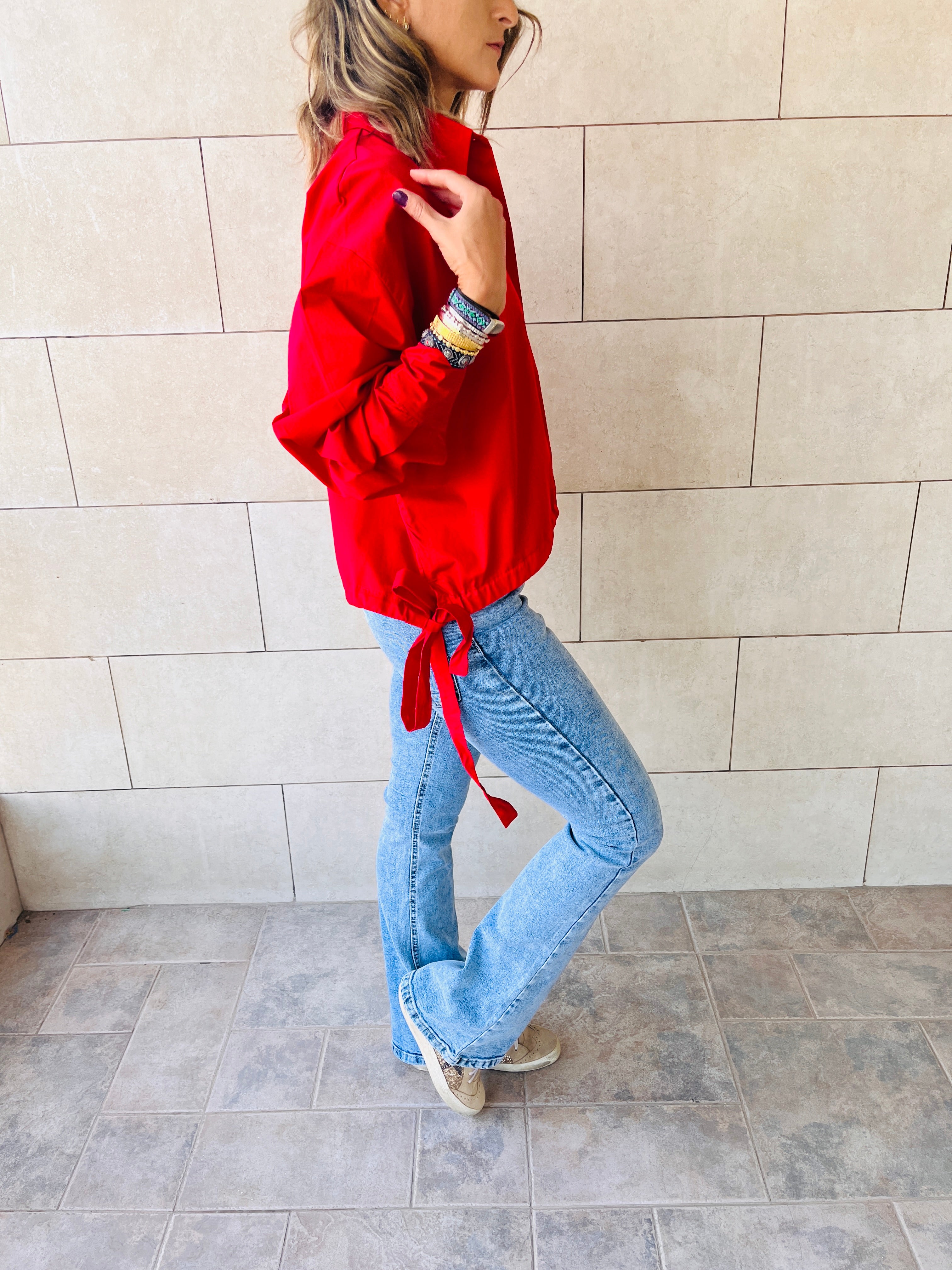 Red Side Tie Short Shirt