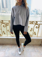 Grey Cropped Downtown Knit Hoodie