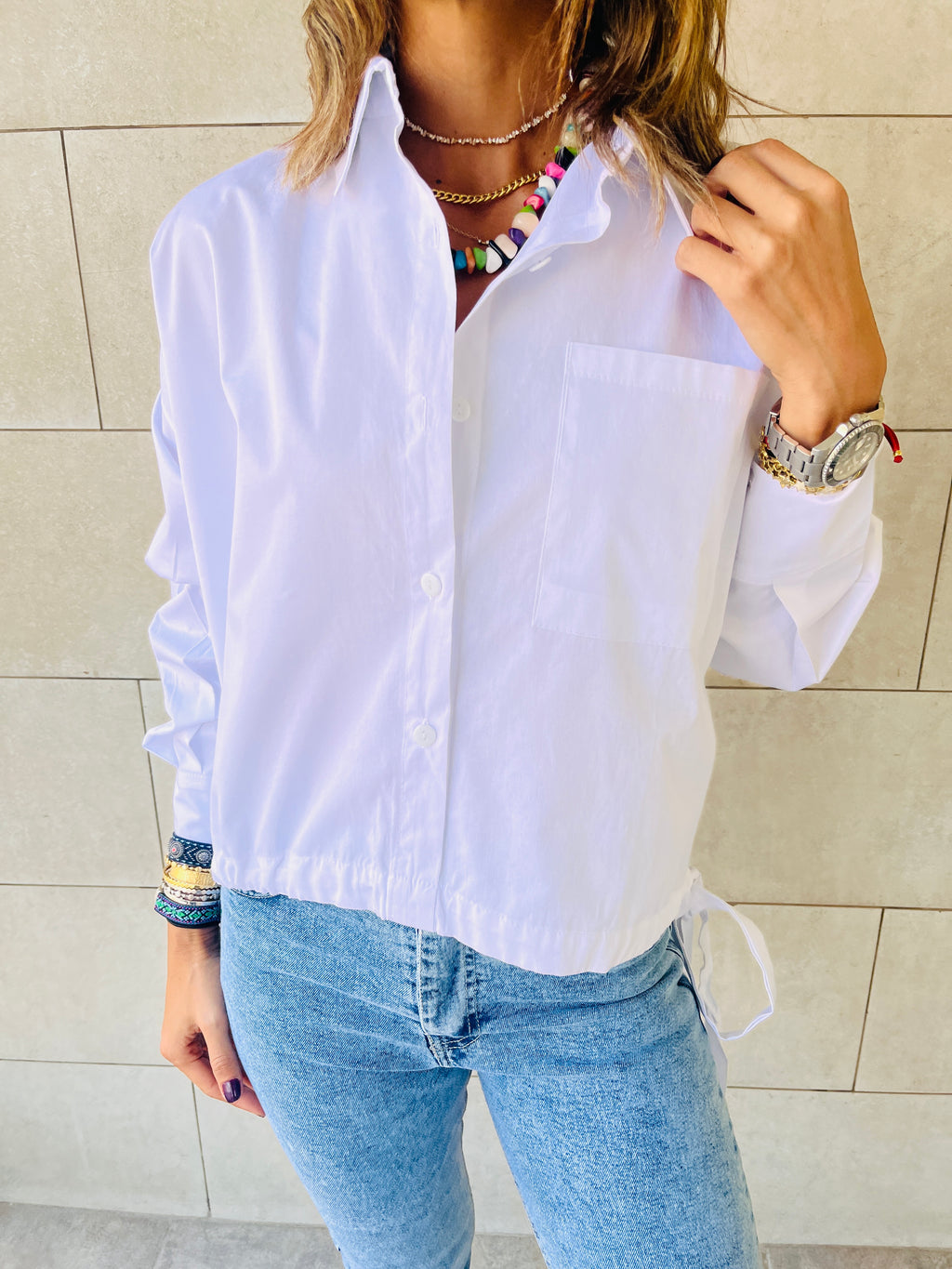 White Side Tie Short Shirt