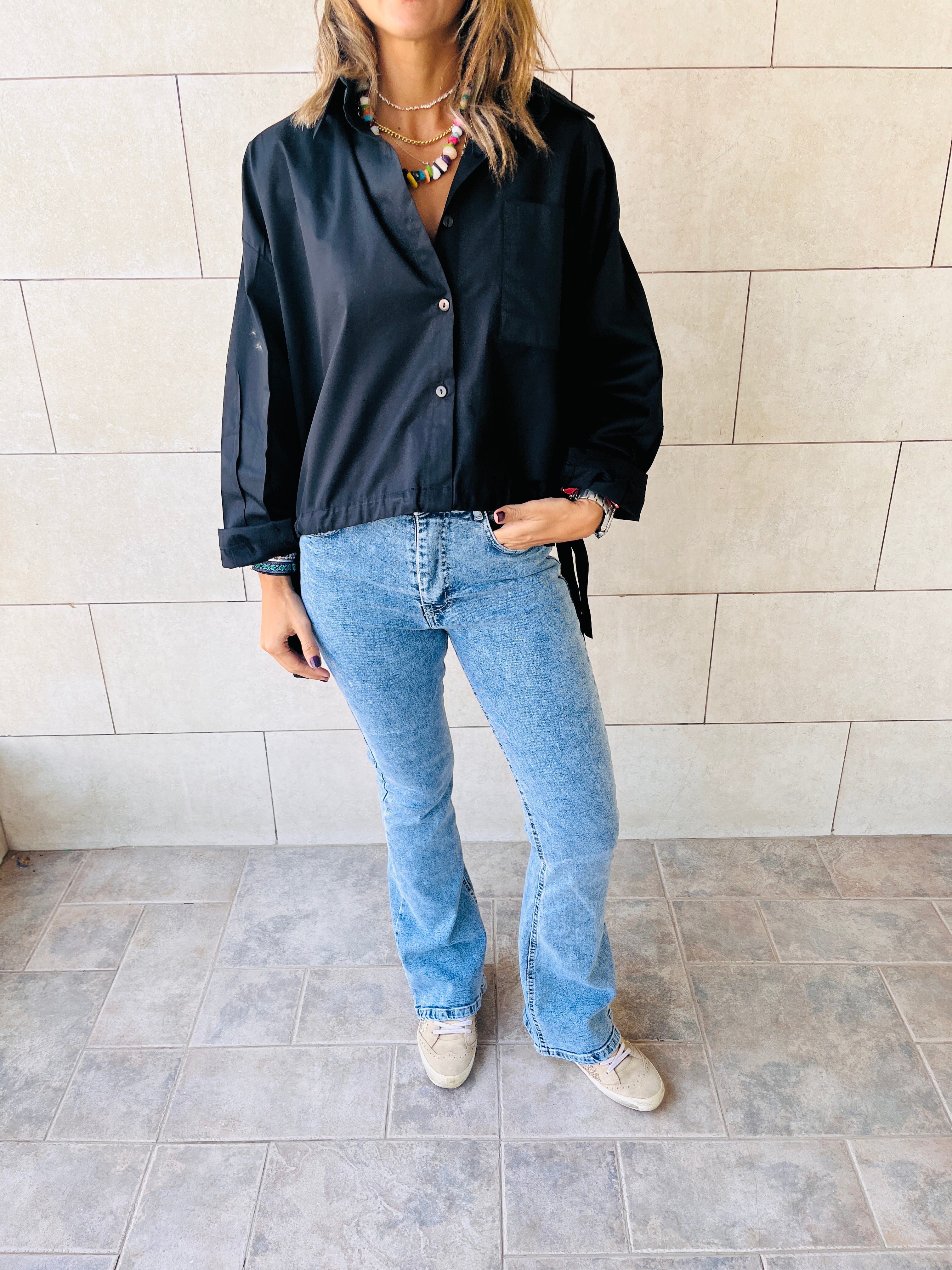 Black Side Tie Short Shirt