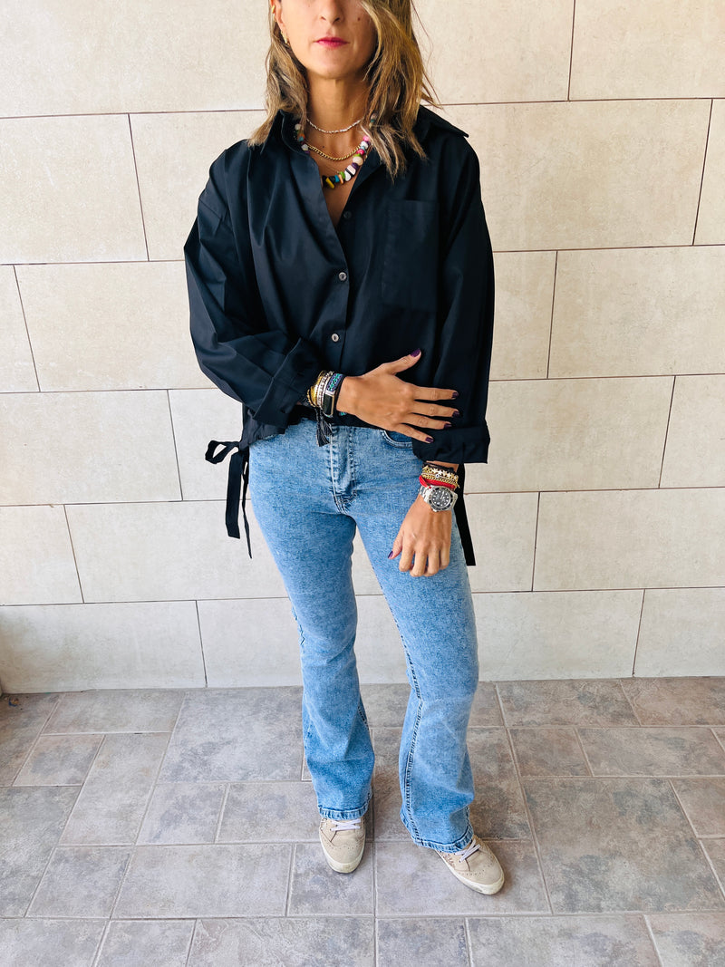 Black Side Tie Short Shirt