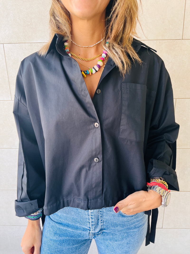 Black Side Tie Short Shirt