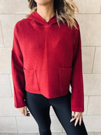 Burgundy Cropped Downtown Knit Hoodie