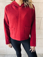 Burgundy Cropped Downtown Knit Hoodie
